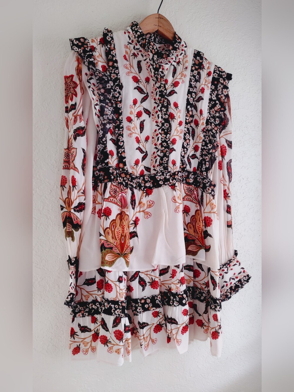 FARM Rio NWT Berry Garden Floral Mini Dress Ruffle Tiered Boho Statement Dress - Picture 7 of 14